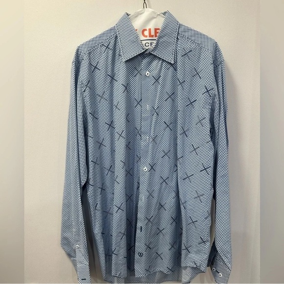 Bugatchi Men’s Large Classic fit long sleeve shirt (fits XL) Blue X Pattern - Picture 1 of 11